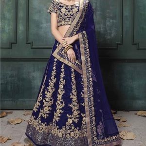 Elegant Navy Blue Fine Embroidered Women'S Semi Stitched Designer